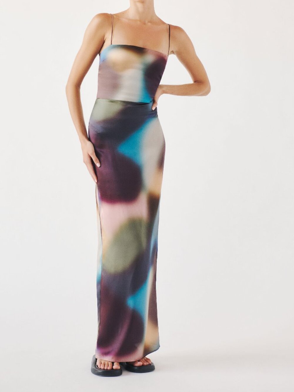 Reformation Frankie Silk Maxi Dress Blur Aura Abstract Print 6